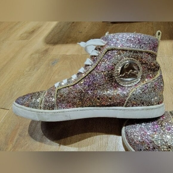 CHRISTIAN LOUBOUTIN WOMEN SHOES/SNEAKERS BIP BIP GLITTER HIGH-TOP PINK SZ 39.5 - Picture 1 of 6